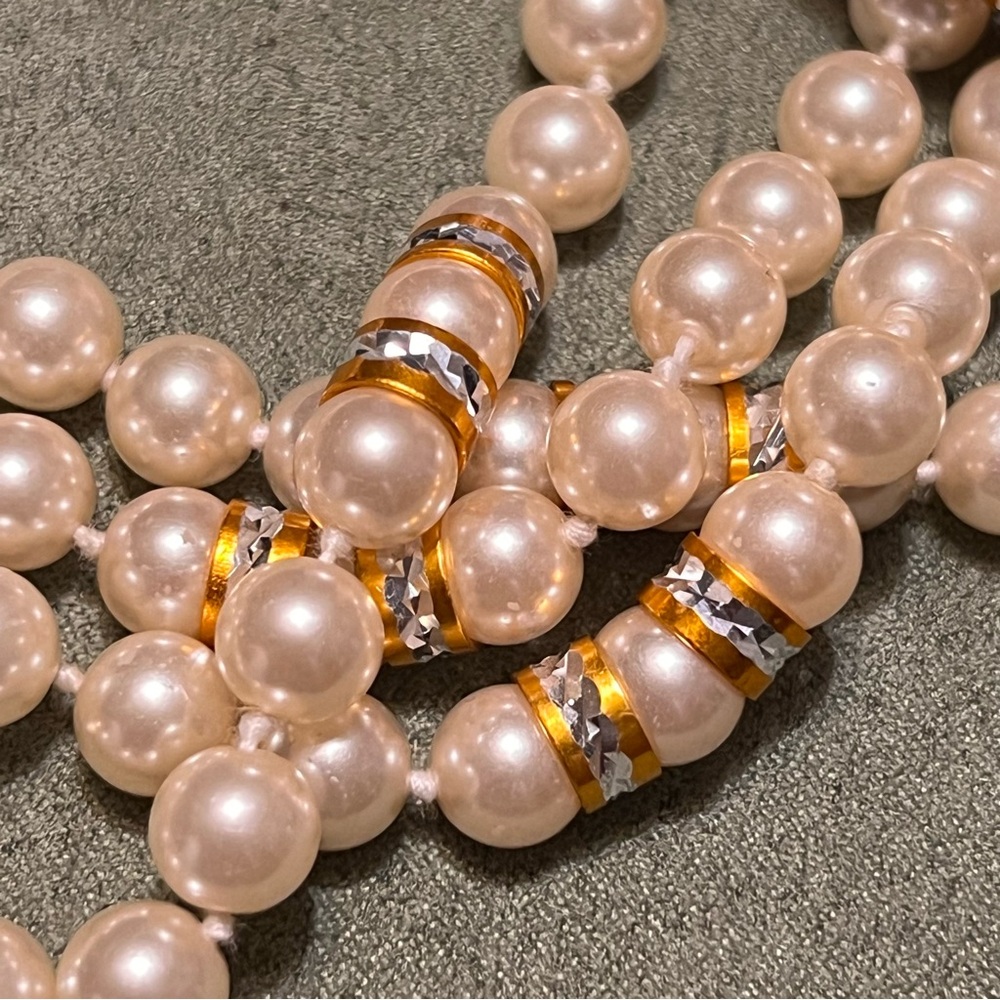 Pearl Bead Necklace with Gold, diamond & Silver Spacer Accents - Women Jewelry